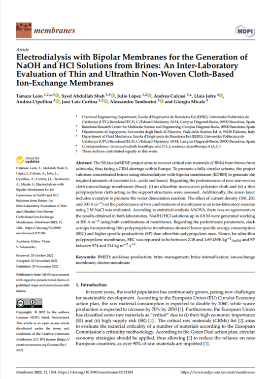 Electrodialysis with Bipolar Membranes for the Generation of NaOH and HCl Solutions from Brines...