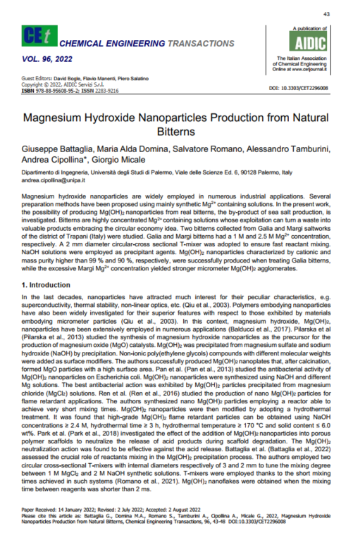Magnesium Hydroxide Nanoparticles Production from Natural Bitterns