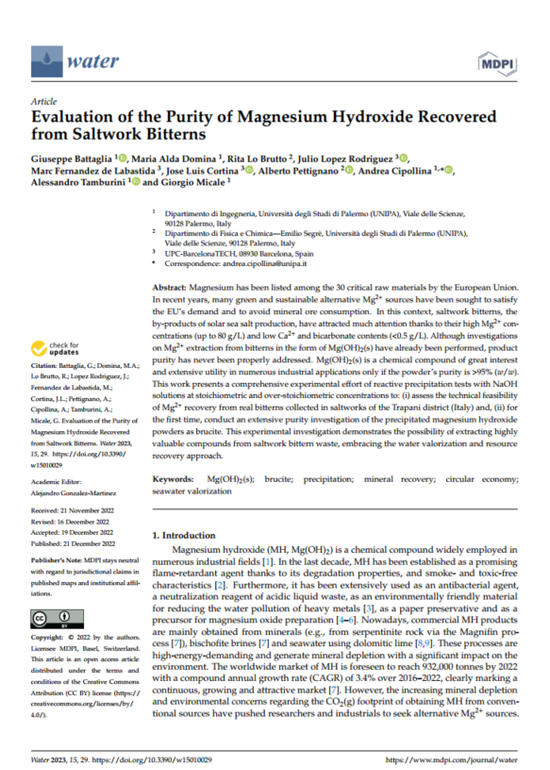 Evaluation of the Purity of Magnesium Hydroxide Recovered from Saltwork Bitterns