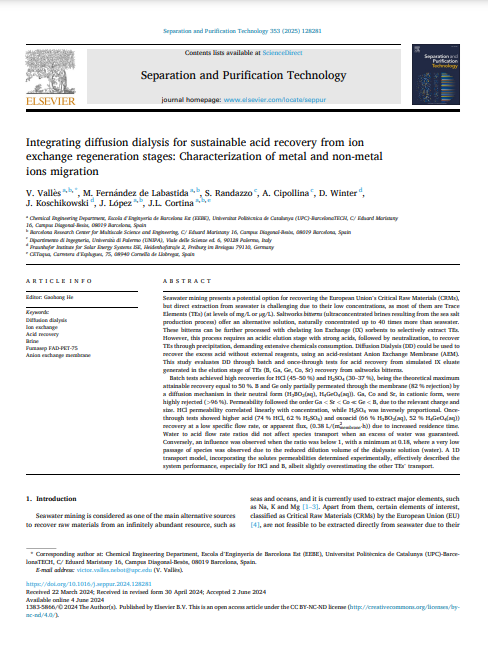 Integrating diffusion dialysis for sustainable acid recovery from ion exchange regeneration stages: